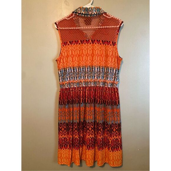 Gabby Skye Orange & Blue Printed Sleeveless Fit & Flare Mini Dress 12 - Picture 6 of 8